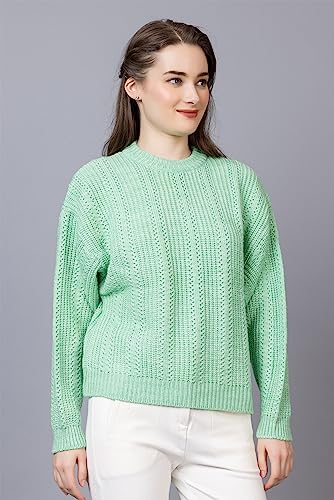 Wear lusso Women Pure Wool Pullover Sweater Regular Fit for Winter | Full Sleeve Stylish Crafted with Comfort and Modern Clothing (Large, Light Green)