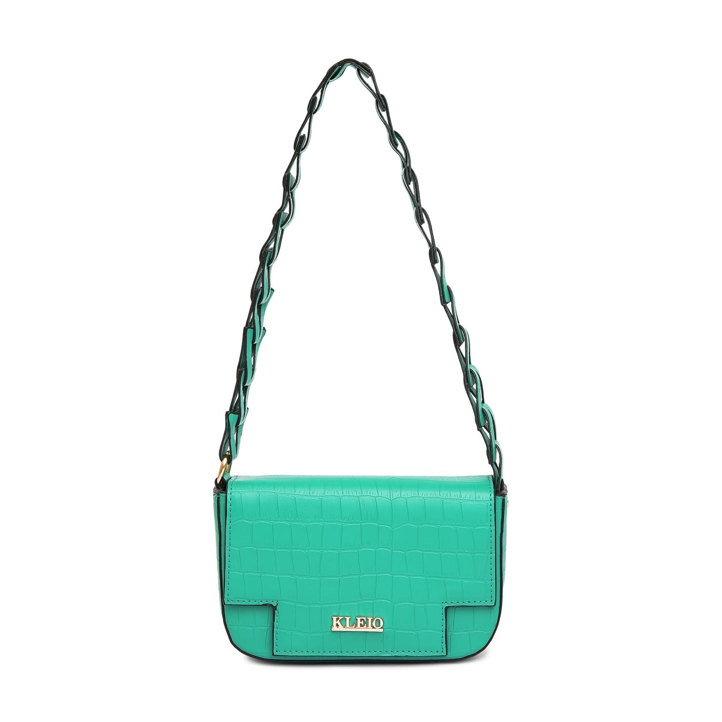 KLEIO Vegan Leather Mini Croco Textured Shoulder Bag Women with Magnetic Closure (Green)