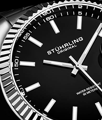 Stuhrling Original Watches for Men - Lineage Analog Dress Watch Mens Quartz Watch Watch Stainless Steel Bracelet Wrist Watch Luminous Hands and Markers - Mens Watch Collection (Black)