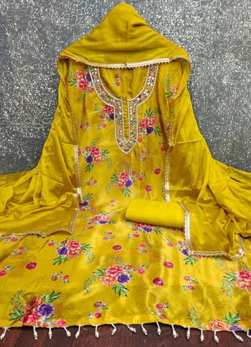 Leeli Peeri Designer Women's Chinon Silk Floral Printed Unstitched Salwar Suit Dress Material