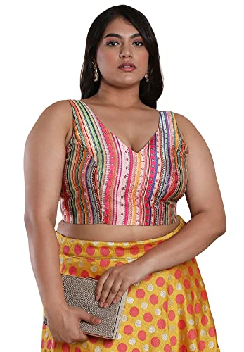 SALWAR STUDIO Women's Multicolor Silk Blend Readymade Saree Blouse-PLSSB00022-MULT