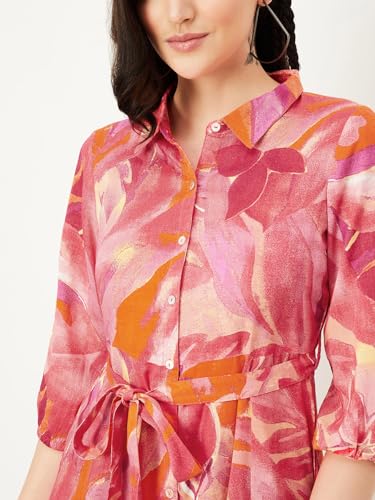 Max Women Floral Printed Midi Dress (MDDRS41005PINK)_M, Casual Dress