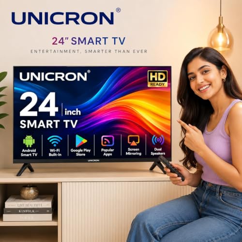 24 inch smart tv Android Frameless HD LED TV | WiFi Enabled | Built-in Apps Compatible (YouTube, Netflix, Prime Video) | HDMI, USB Connectivity | Screenmirror | Slim & Stylish | Black A+