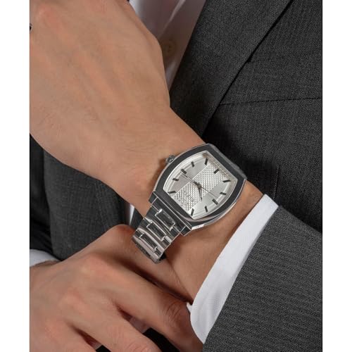 GUESS Punctual Analog Watch for Man with Silver Rectangle Dial & Silver Stainless Steel Bracelet Band Water Resistant Men's Wrist Watches - GW0705G1