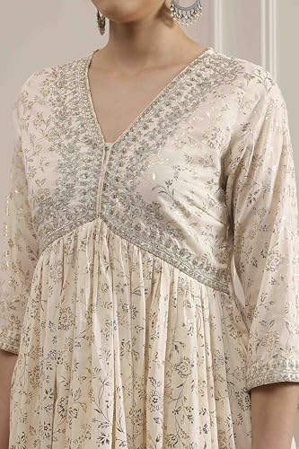 Biba Women's Cotton Kurta, Bottom, Dupatta (SKDMRIGL31132AW25OWHT