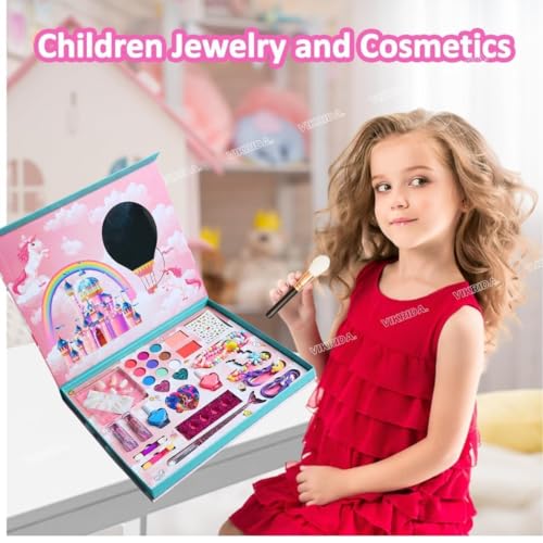 SHARNGA Big Size Kids Washable Makeup Kit, Fold Our Makeup Palette with Mirror, Make Up Toy Cosmetic Kit Gifts for Girls - Safety Tested- Non Toxic