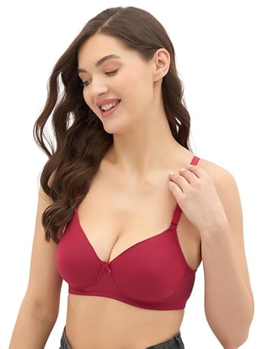 Clovia Women's Padded Non-Wired Full Coverage Multiway T-Shirt Bra (BR1744T09_Maroon_34B)