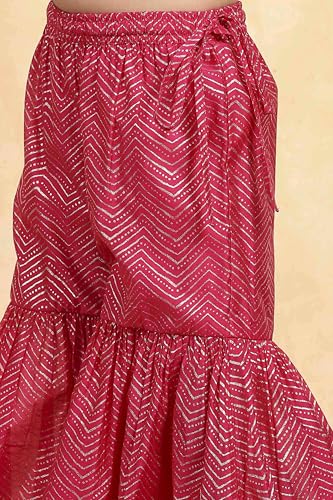 Biba Girl's Pink Polyester Blend Printed Gathered Suit Set