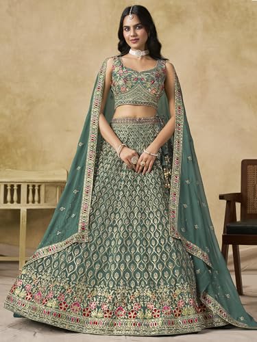 Zeel Clothing Women's Sequins and Thread Embroidered Work Georgette Lehenga Choli With Dupatta (5134-Women-Lehenga-Choli-Latest; Free size) (Blue)