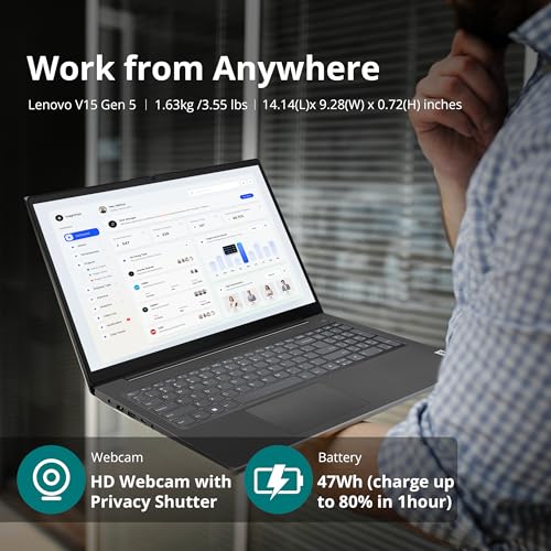 Lenovo V15 Gen 5 15.6" FHD Laptop, Intel Core 7 240H, 32GB DDR5, 3TB Storage(2TB SSD&1TB Docking Station Set), Intel Graphics, Numeric Keypad, HD Webcam, Wi-Fi 6, Win 11, Black