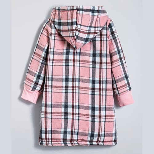 Hopscotch Girls Full Sleeves Pink Checkered Fuzzy Long Coat For Ages(4-5 Years)