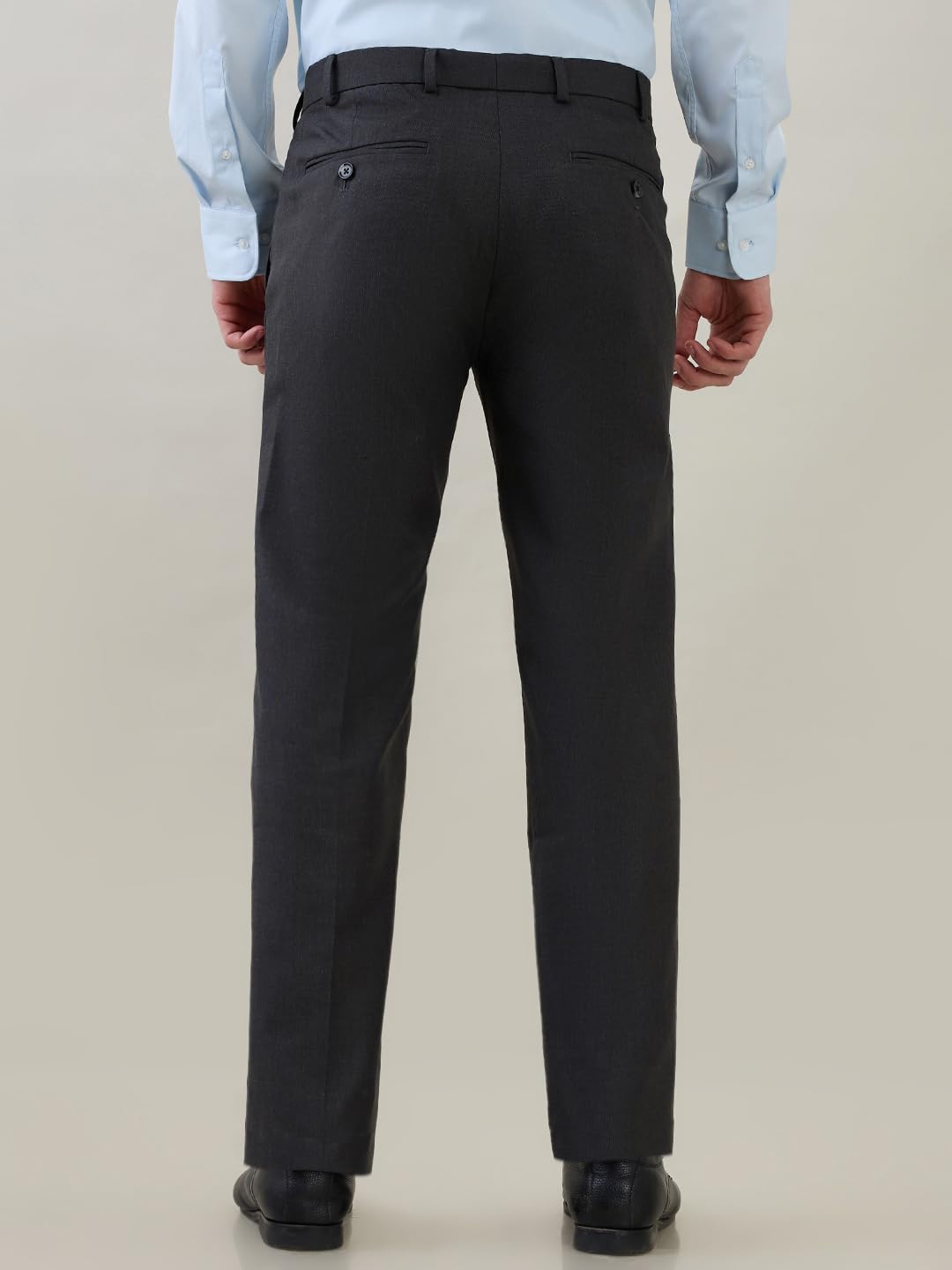 Park Avenue Men Slim Fit Structure Pattern Poly Viscose Blend Flat Front Formal Trouser Dark Grey