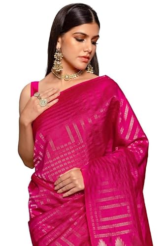Soch Womens Fuchsia Tussar Zari Woven Saree with Tasselled Border