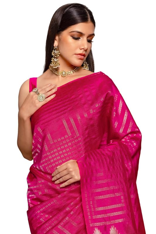 Soch Womens Fuchsia Tussar Zari Woven Saree with Tasselled Border