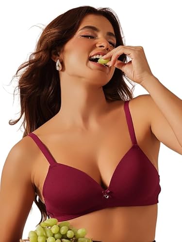 Clovia Women's Padded Non-Wired Full Coverage T-Shirt Bra (BR2544P09_Maroon_36D)