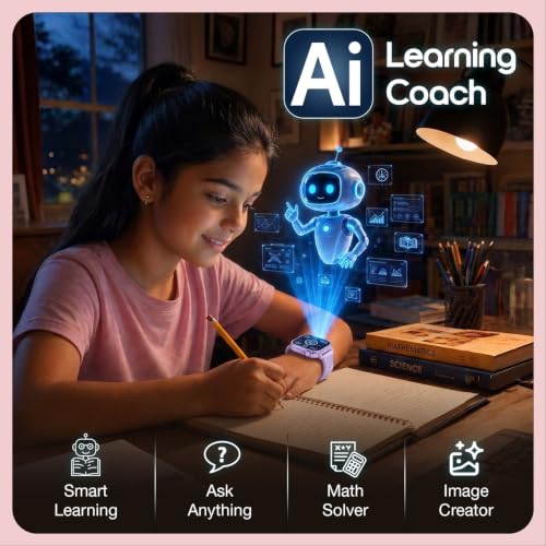 sekyo Neo AI -India's First AI-Powered Smart Watch for Kids | AI Learning Coach, Video Call, GPS Tracker, Habit Coach| Edu-Games, Step Count, SOS, Parental Control | Kids Smartwatch for Boys/Girls