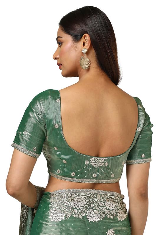 Soch Womens Light Green Organza Embroidered Saree With Stone Work