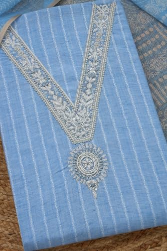 Soch Womens Powder Blue Cotton Embroidered Unstitch Dress Material With Beads