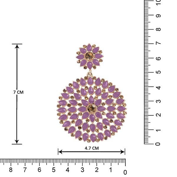 JFL - Jewellery for Less Gold Plated Stone and Diamond Studded Maang Tikka with Dangler Earrings for Women and Girls.(Lavender)