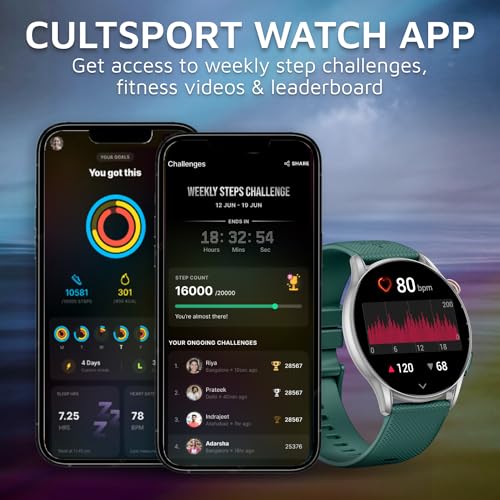 Cultsport Ace XR 1.43" Super Retina Amoled Display,466 * 466 Resolution, 850 NITS Peak Brightness, BT Calling, Health Tracking (Green Silicone Strap)