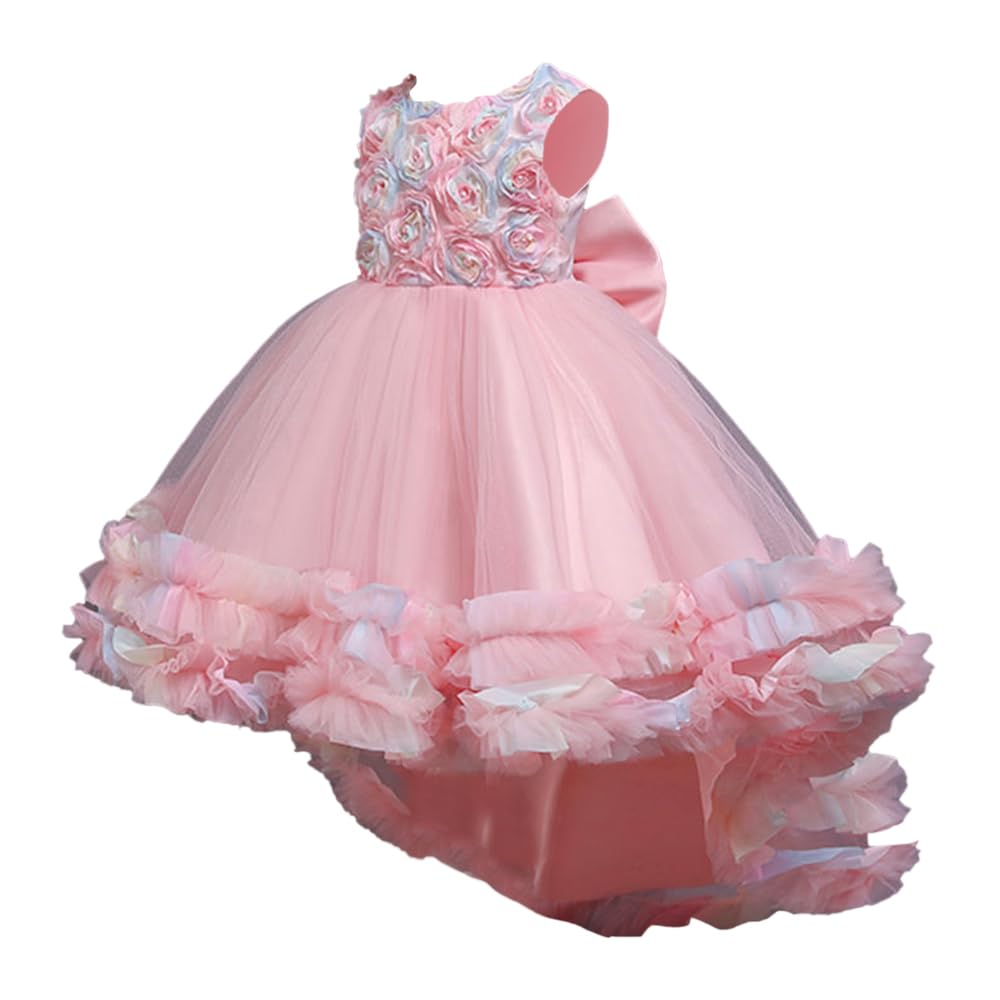 Hopscotch Girls Polyester Sleeveless Floral Applique Party Dress in Peach Color For Ages 6-7 Years (XIP-3323101)