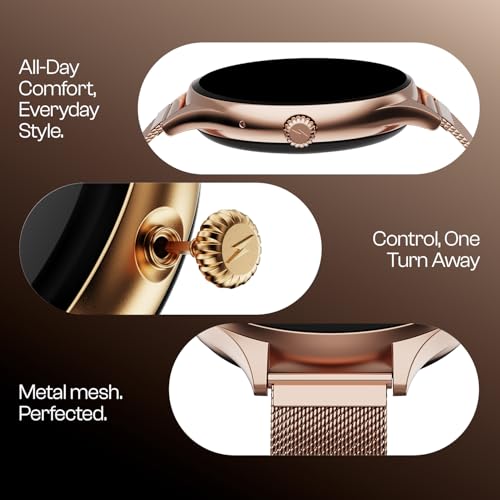 Fire-Boltt Phoenix Air Smart Watch 1.26” Round Display, Rotating Button, Wireless Charging, Ultra Lightweight Metal Body, Bluetooth Calling, Smartwatch with Silicone & Mesh Steel Straps Rose Metal
