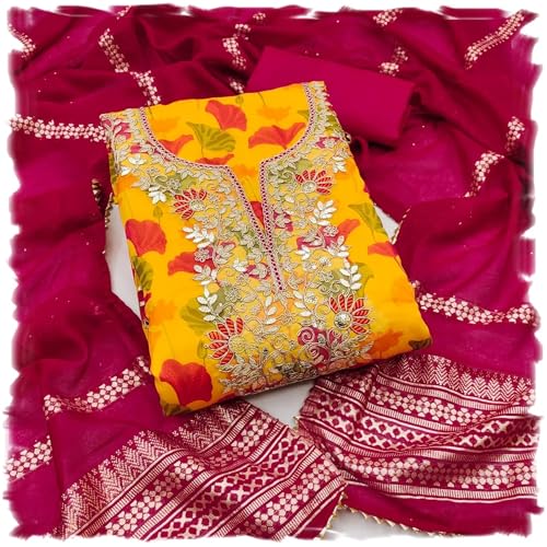 Leeli Peeri Designer Women's Soft Chanderi Embroidery Work Unstitched Salwar Suit Dress Material