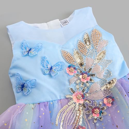 Hopscotch Girls Butterfly Applique Gown in Blue Color for Age (2-3 Years)