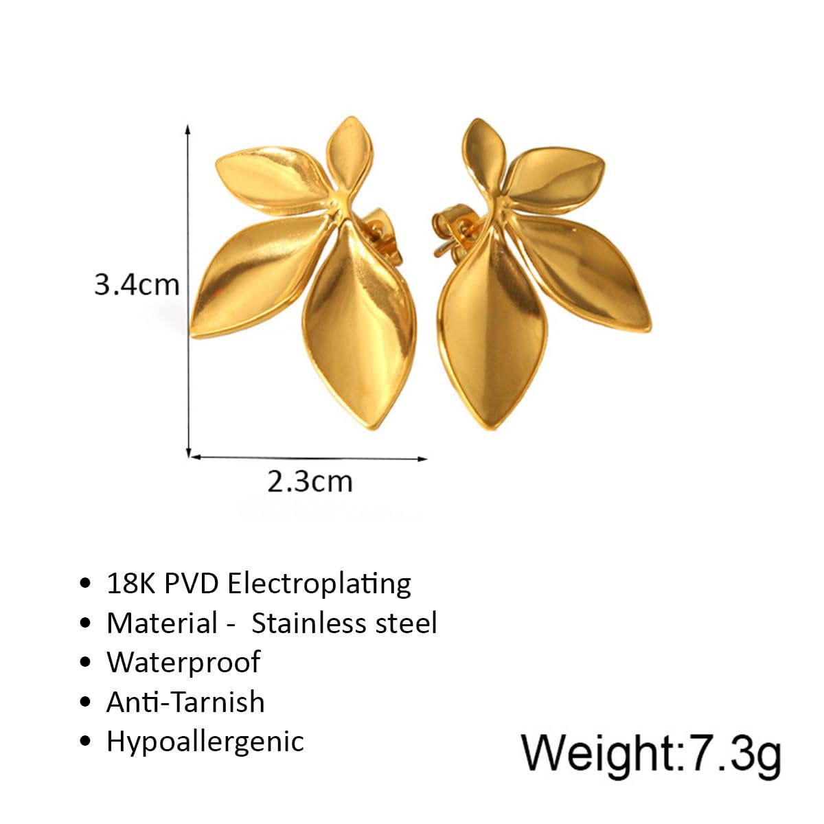 Aaishwarya 18K Gold Plated Waterproof Anti-Tarnish Stainless Steel Bold Chunky Floral Stud Earrings| Gift for Women and Girls