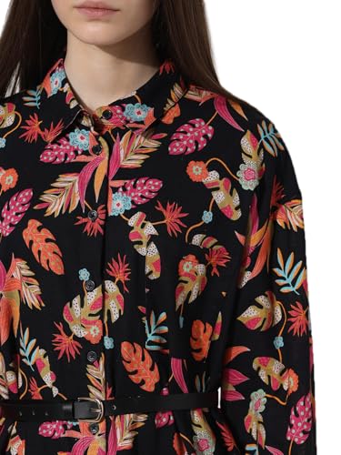 ONLY Women Printed Cotton Above Knee Black Shirt Dress