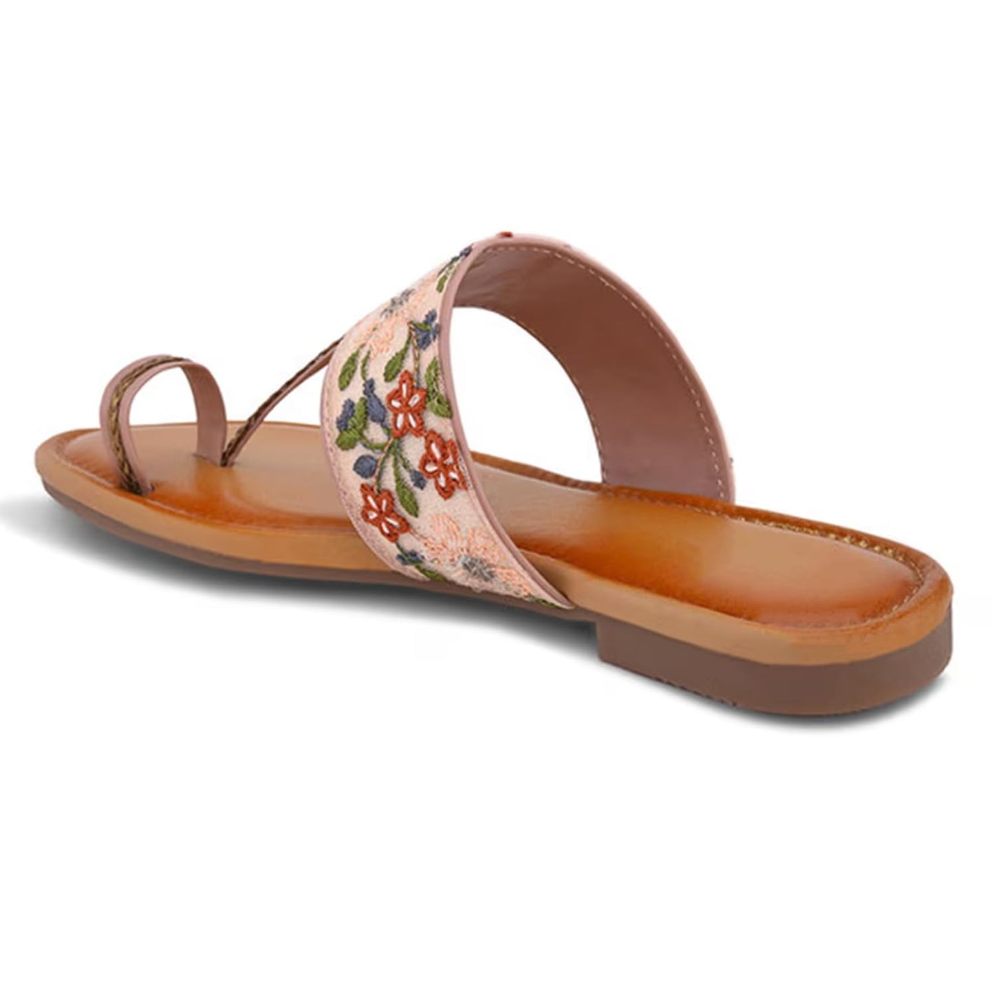 GLAM SOLES Women’s Embroidered Toe-Ring Flats | Elegant Floral Strap Design with Cushioned | Stylish & Comfortable Ethnic Sandals for Girls & Women, Peach