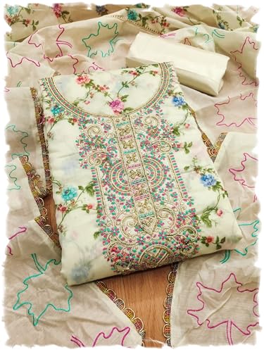 Leeli Peeri Designer Women's Chanderi Printed With Hand Embroidery Work Unstitched Salwar Suit Dress Material