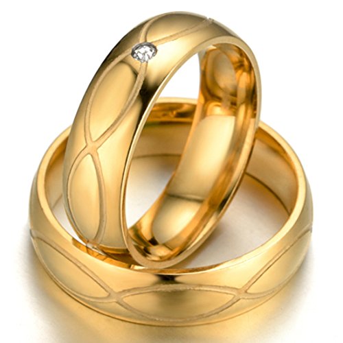Peora 18K Gold Plated Designer Engagement Solitaire Couple Band Rings for Women Men