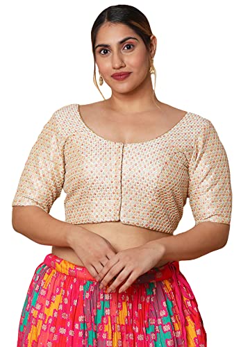 SALWAR STUDIO Women's Off White Silk Blend Readymade Saree Blouse-PLSSB00039-OFWH