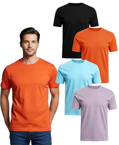 Khakey Men’s Cotton T-Shirt Pack of 4 | Round Neck Half Sleeve Plain T Shirt for Men | 100% Pure Cotton Regular Fit Casual Wear | Bio Wash