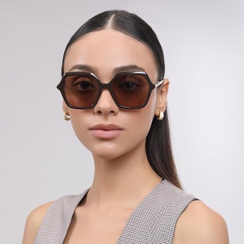 John Jacobs X Aditi Rao Hydari | Brown - Brown | Full Rim Hexagonal Stylish & Premium Sunglasses | Gilded 2.0 | 100% UV Protected | Men & Women | Medium | JJ S70091