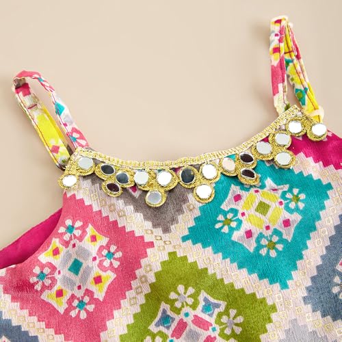 Hopscotch Girls Multi Sleeveless Lace Embellished Kurta And Dhoti For Ages(5-6 Years)