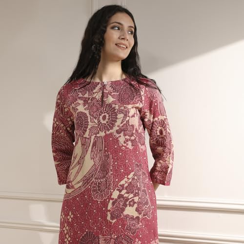 Biba Women's Cotton Printed Straight Kurta (ASRT30202AW25ONPN_Onion Pink