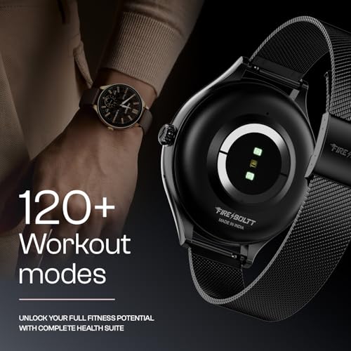 Fire-Boltt Phoenix Air Smart Watch 1.26” Round Display, Rotating Button, Wireless Charging, Ultra Lightweight Metal Body, Bluetooth Calling, Smartwatch with Silicone & Mesh Steel Straps Onyx Black