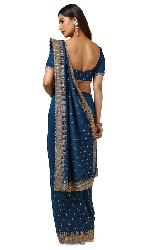 Soch Womens Blue Tussar Embroidered Saree With Stone Work