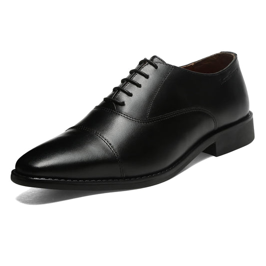 LOUIS STITCH Men's Jet Black Italian Leather Formal Derby Shoes Comfortable Handcrafted Formal Lace Ups for Men (RXCT) (Size- UK 7)