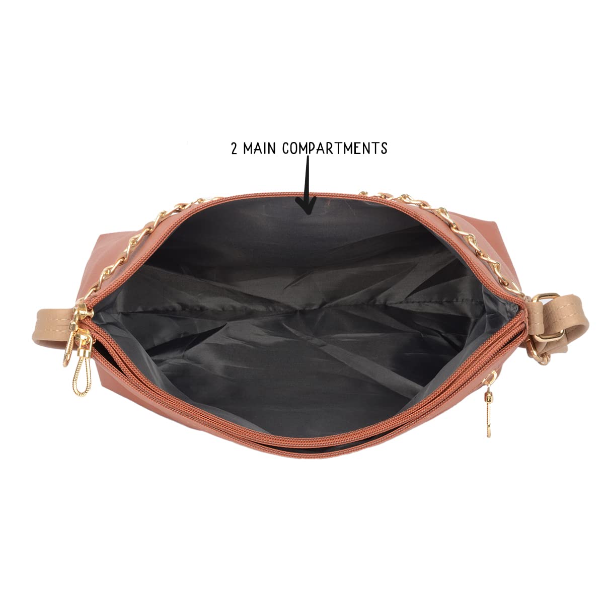 Baggit Women Tan Medium Size Sling Bag | Ladies Stylish Casual Cross Body Purse Handbag