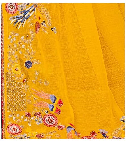 Laxmipati Haldiya Yellow Chiffon Floral Embroidered Saree