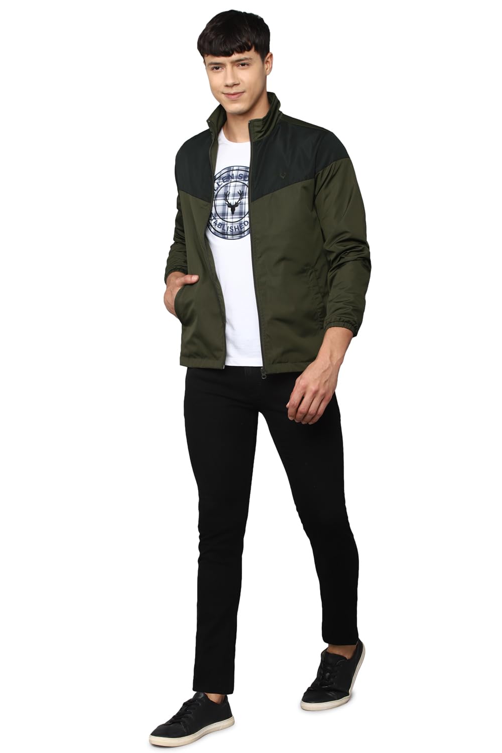 Allen Solly Men Green Patterned Full Sleeves Casual Jacket