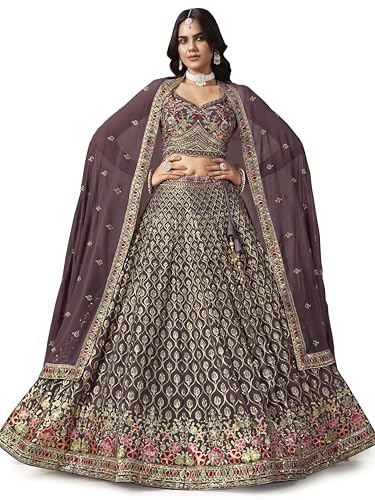 Zeel Clothing Women's Sequins and Thread Embroidered Work Georgette Lehenga Choli With Dupatta (5134-Women-Lehenga-Choli-Latest; Free size) (Light Purple)