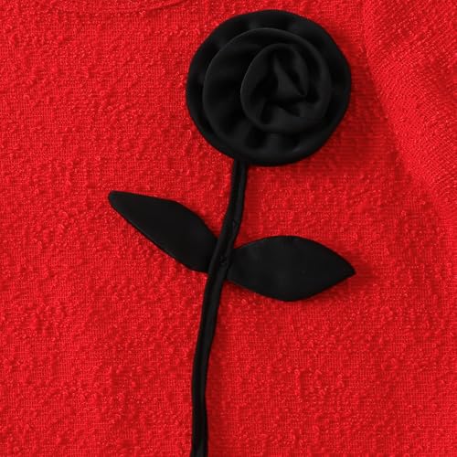 Hopscotch Girls Red Full Sleeves Floral Applique Drop Waist Dress for Age (3-4 Years)