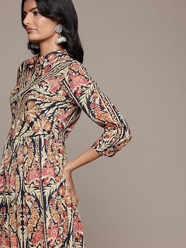 Aarke Ritu Kumar Shirt Collar Full Sleeve Printed Dress Black