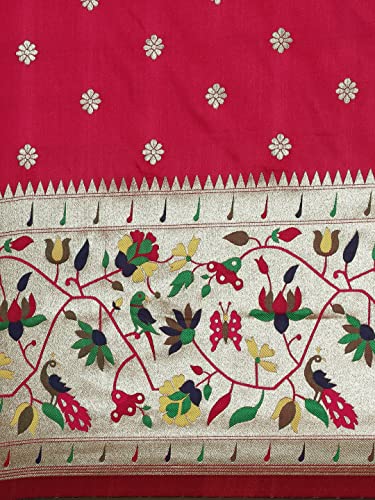 Pandadi Saree Women's Paithani Paithani Silk Saree With Blouse Piece (371PS21_Rani)