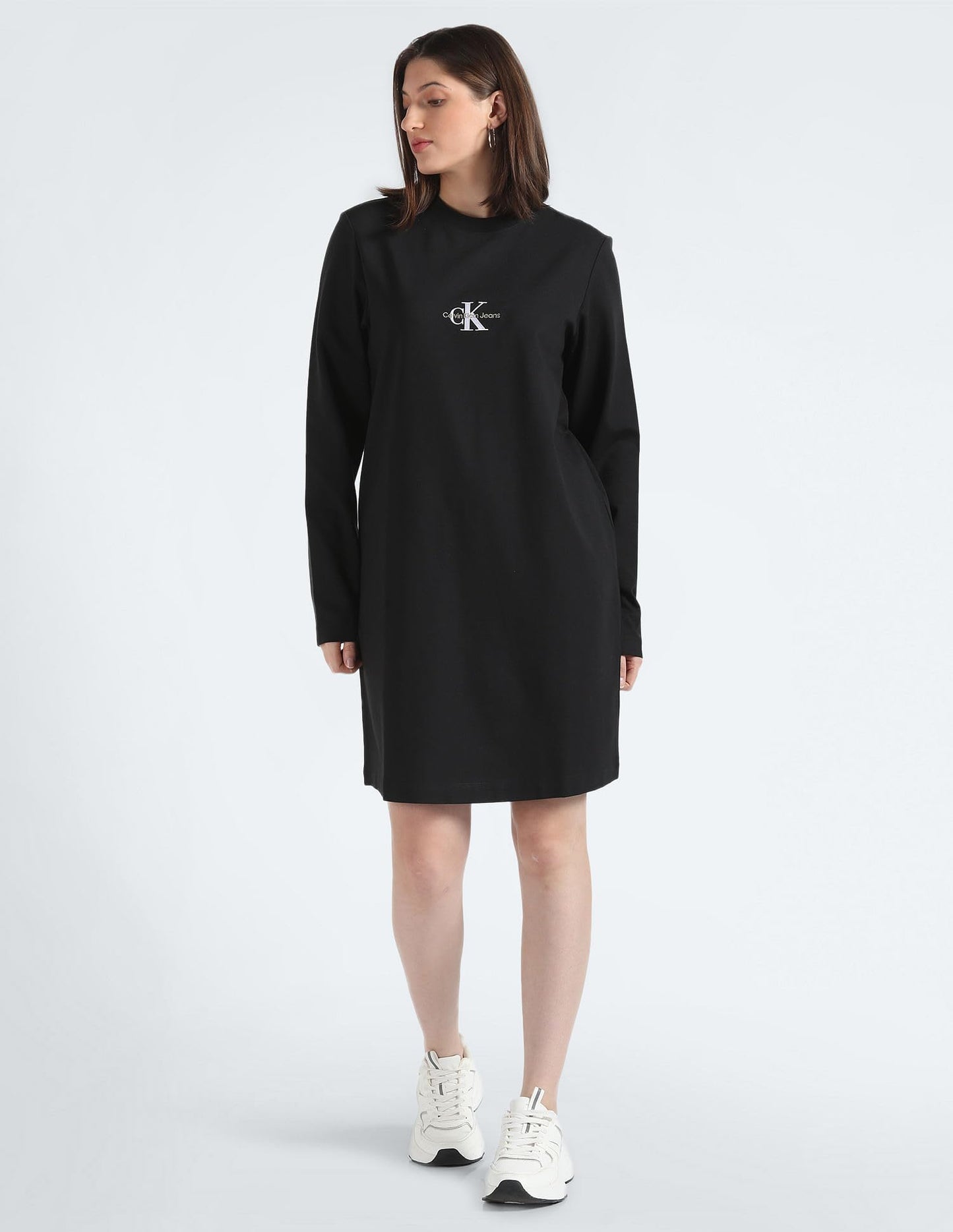 Calvin Klein Women's Viscose T-Shirt Knee-Length Dress (J20J222520BEH_BLACK_M)