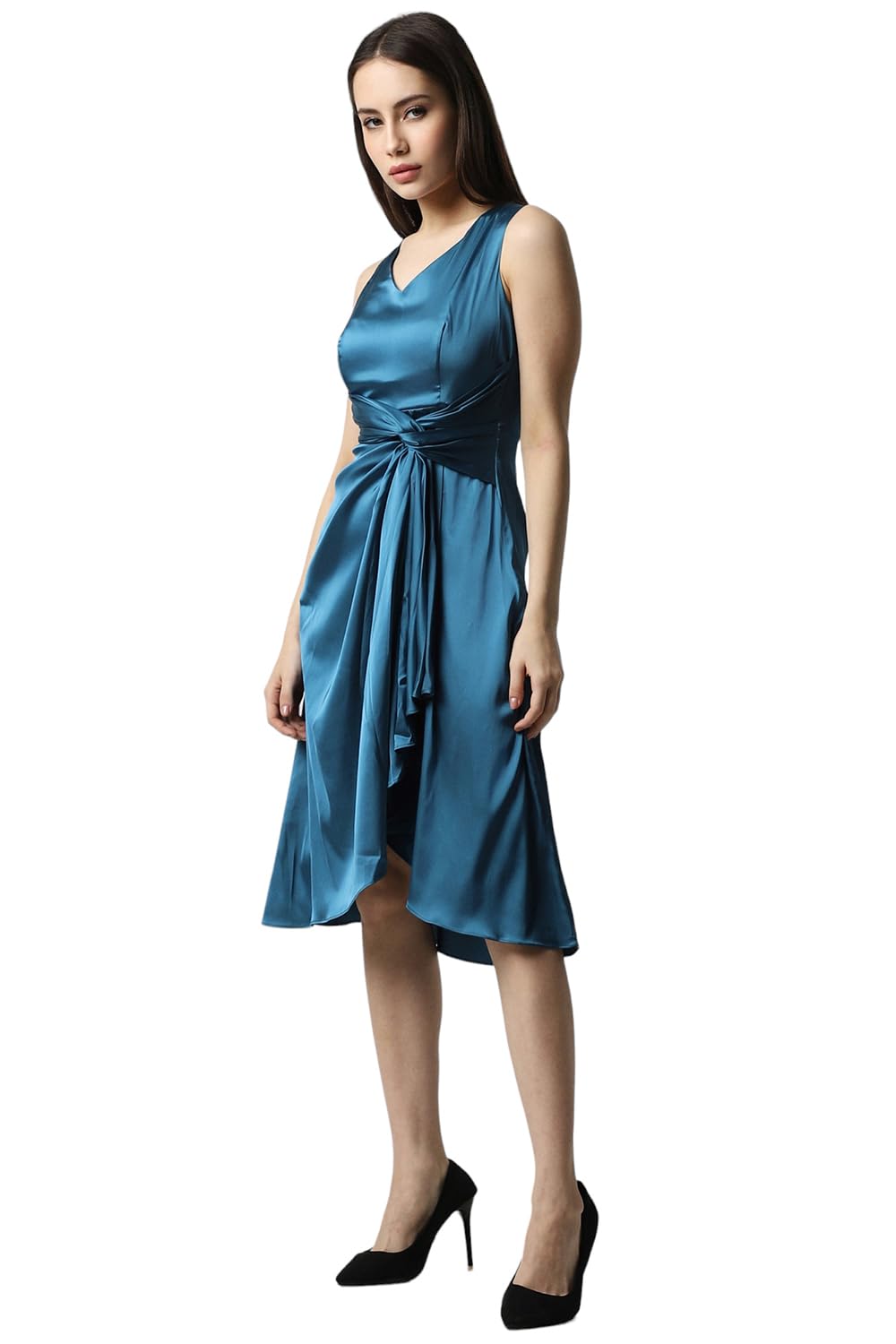 Van Heusen Women's Polyester Blend Asymmetrical Knee-Length Dress (VWDRERGH630551_Blue